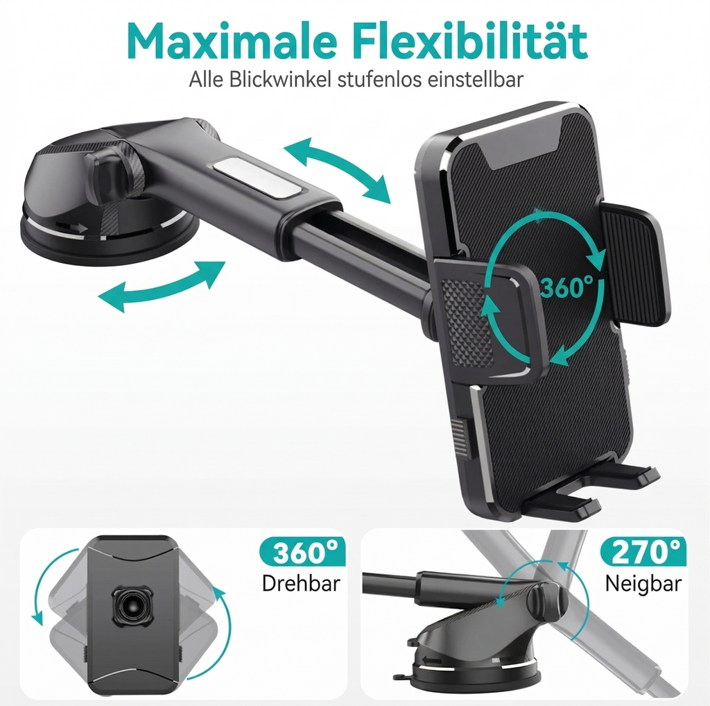 360° Smartphonehalter - Stufenlos ausfahrbar für alle Smartphones