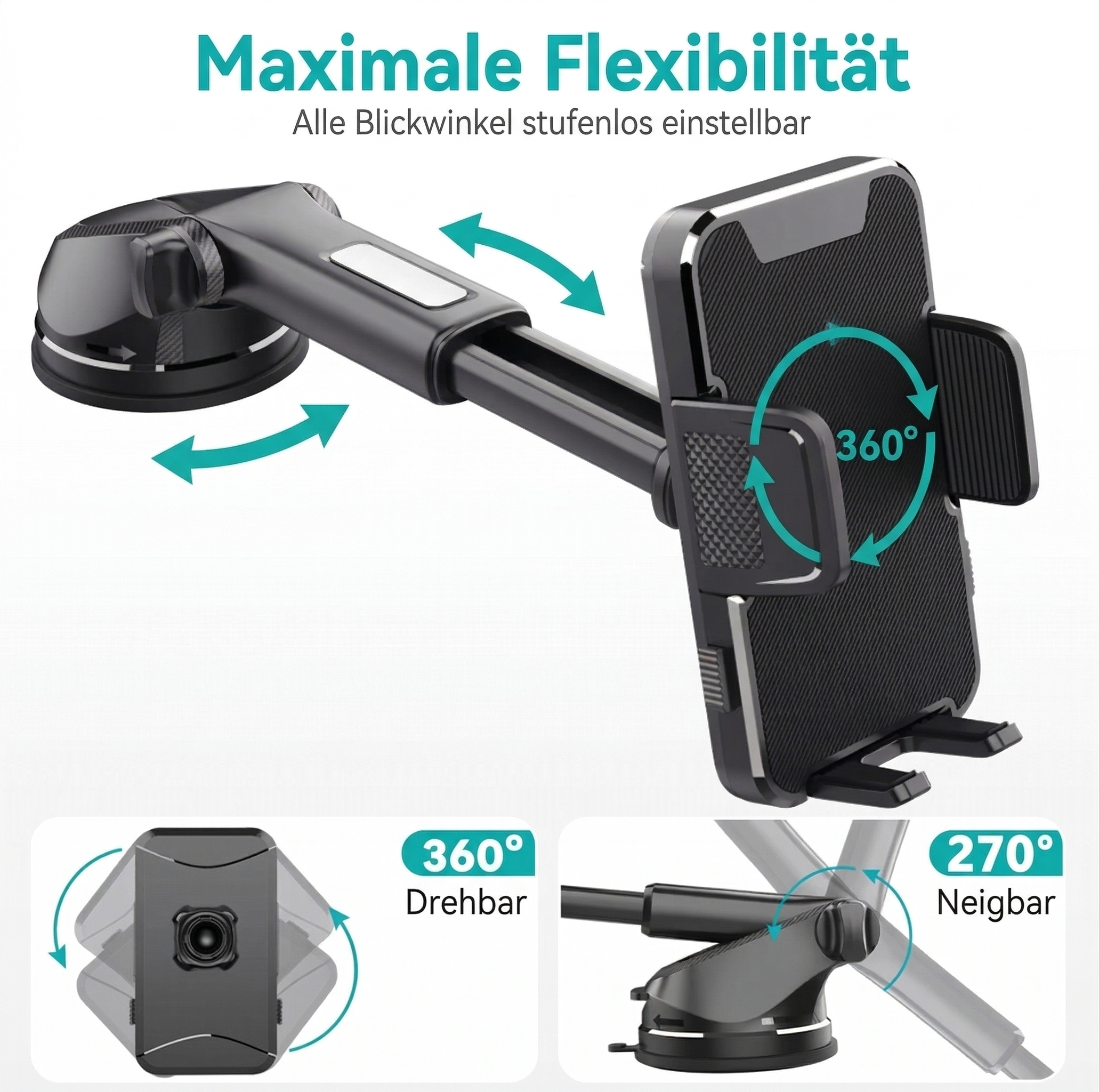 360° Smartphonehalter - Stufenlos ausfahrbar für alle Smartphones